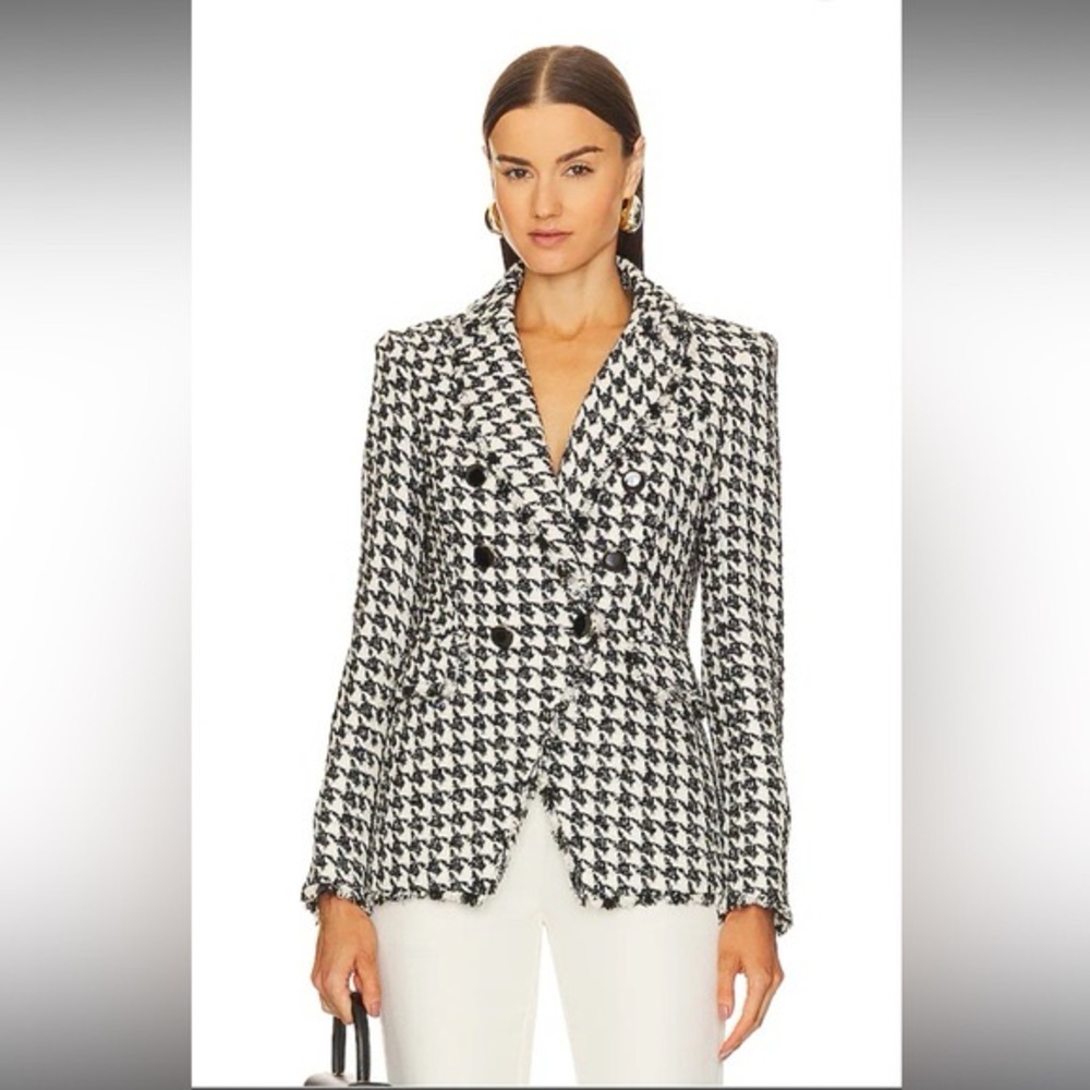 Veronica Beard Miller Dickey Jacket Blazer Houndstooth Tweed Black & White 2